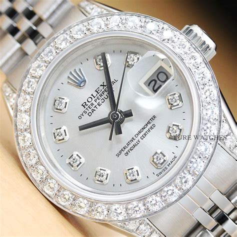 antiqourum ladies rolex with bracelet white gold and diamante 70|lady date just rolex.